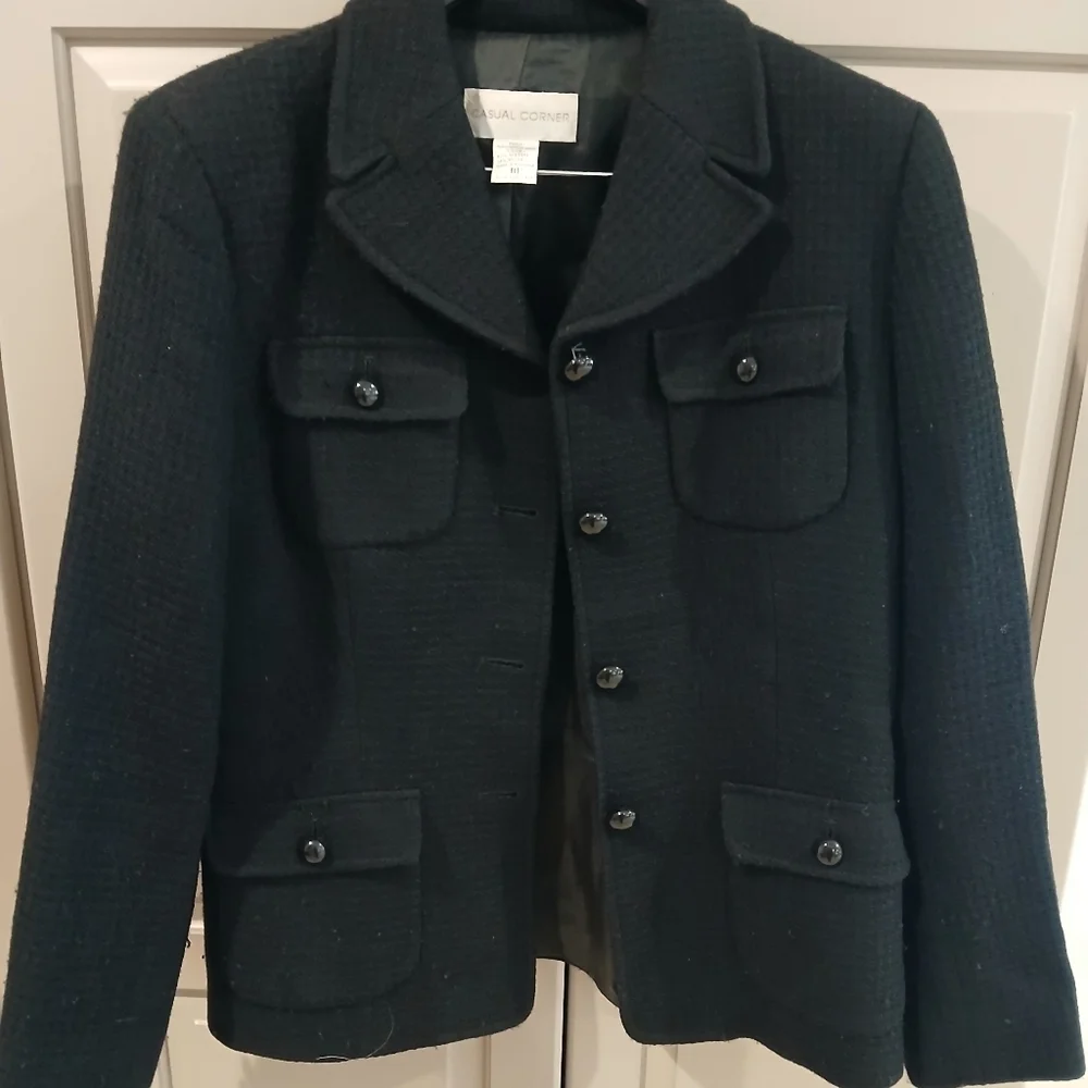 Vintage Black 100% Wool Button Down Blazer Jacket Lined Size:10 - Picture 10 of 11